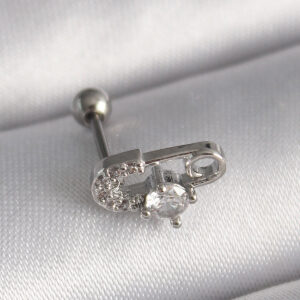 Tegan 316L Çelik Gümüş Renk Zirkon Taşlı Toplu İğne Tragus Piercing TG27PR1275