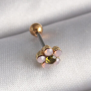 Tegan 316L Çelik Gold Renk Zirkon Taşlı Çiçek Tragus Piercing TG27PR1276