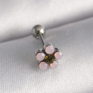 Tegan 316L Çelik Gümüş Renk Zirkon Taşlı Çiçek Tragus Piercing TG27PR1277