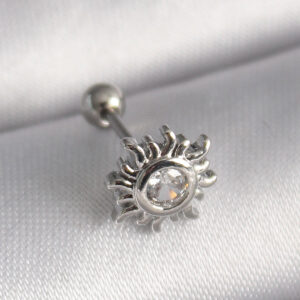 Tegan 316L Çelik Gümüş Renk Zirkon Taşlı Güneş Tragus Piercing TG27PR1279