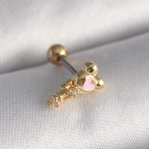 Tegan 316L Çelik Gold Renk Zirkon Taş Detay Pembe Kalp İşleme Tragus Piercing TG27PR1280