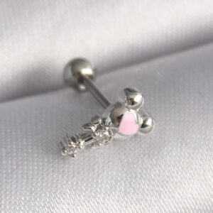 Tegan 316L Çelik Gümüş Renk Zirkon Taş Detay Pembe Kalp İşleme Tragus Piercing TG27PR1281