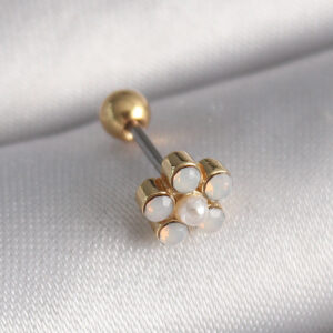 Tegan 316L Çelik Gold Renk Zirkon Taşlı Çiçek Model Tragus Piercing TG27PR1282