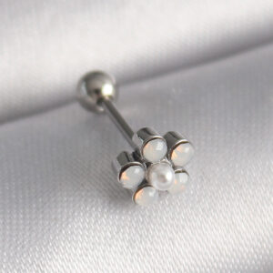 Tegan 316L Çelik Gümüş Renk Zirkon Taşlı Çiçek Model Tragus Piercing TG27PR1283