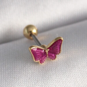 Tegan 316L Çelik Gümüş Renk Pembe Kelebek Model Tragus Piercing TG27PR1286