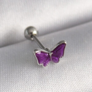 Tegan 316L Çelik Gümüş Renk Mor Kelebek Model Tragus Piercing TG27PR1287