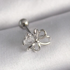 Tegan 316L Çelik Gümüş Renk Zirkon Taş Detay Kurdele Model Tragus Piercing TG27PR1289