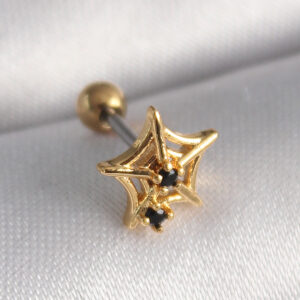 Tegan 316L Çelik Gold Renk Siyah Zirkon Taş Detay Örümcek Ağ Model Tragus Piercing TG27PR1292