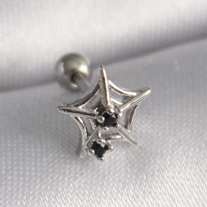 Tegan 316L Çelik Gümüş Renk Siyah Zirkon Taş Detay Örümcek Ağ Model Tragus Piercing TG27PR1293