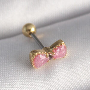 Tegan 316L Çelik Gold Renk Pembe Fiyonk Model Tragus Piercing TG27PR1294