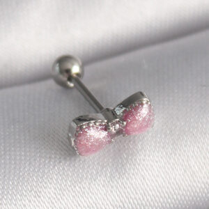 Tegan 316L Çelik Gümüş Renk Pembe Kurdele Zirkon Taş Detay Tragus Piercing TG27PR1295
