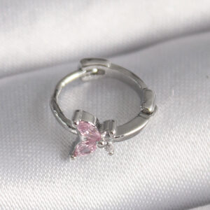 Tegan 316L Çelik Gümüş Renk Pembe Zirkon Taşlı Kelebek Model Tragus Piercing TG27PR1331