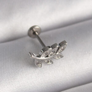 Tegan 316L Çelik Gümüş Renk Dal Model Zirkon Taş Detaylı Tragus Piercing TG27PR1343