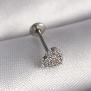Tegan 316L Çelik Gümüş Renk Zirkon Taşlı Kalp Model Tragus Piercing TG27PR1347