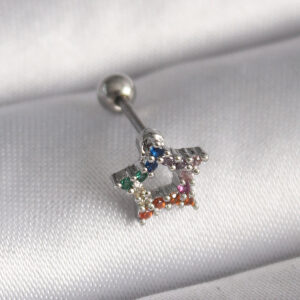 Tegan 316L Çelik Gümüş Renk Renkli Zirkon Taşlı Yıldız Model Tragus Piercing TG27PR1355