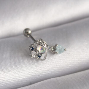 Tegan 316L Çelik Gümüş Renk Zirkon Taşlı Sallantı Kalp Detay Tragus Piercing TG27PR1361
