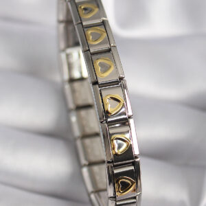 Tegan 316L Çelik Gümüş Renk Gold Kalp İşleme Nomination Model Kadın Bileklik TG27BB6481