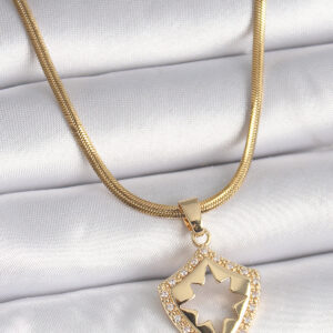 Tegan 316L Çelik Gold Renk İtalyan Zincir Zirkon Taşlı Kutup Yıldız İşleme Kadın Kolye TG27BKO9536