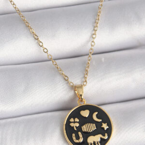 Tegan 316L Çelik Gold Renk Siyah Şans Kolyesi TG27BKO9547
