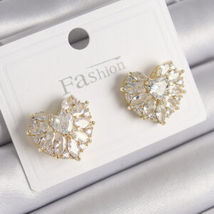 Tegan Pirinç Gold Renk Zirkon Taşlı Kalp Model Kadın Küpe TG27BKP11394