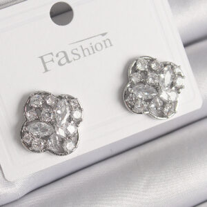 Tegan Pirinç Gümüş Renk Zirkon Taşlı Yonca Model Kadın Küpe TG27BKP9851