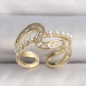 Tegan Pirinç Gold Renk Zirkon Taşlı İnci Detay VIP Seri Kadın Yüzük TG27BYK3520