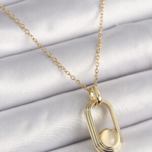 Tegan 316L Çelik Zincir Gold Renk Beyaz Kedi Göz Model Kadın Kolye TG27BKO9609