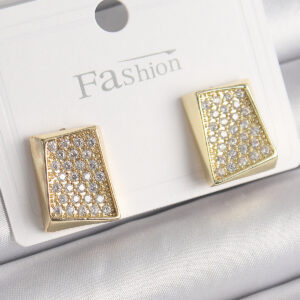 Tegan Pirinç Gold Renk Zirkon Taşlı Plaka Model Kadın Küpe TG27BKP9848