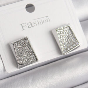 Tegan Pirinç Gümüş Renk Zirkon Taşlı Plaka Model Kadın Küpe TG27BKP9980