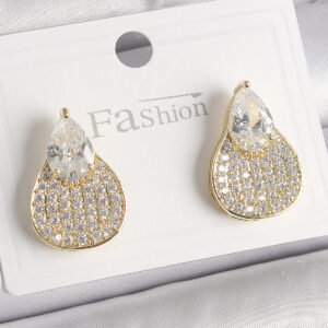 Tegan Pirinç Gold Renk Zirkon Taşlı Damla Model Kadın Küpe TG27BKP9917