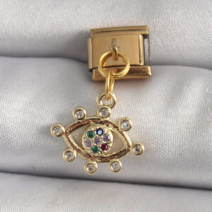 Tegan 316L Çelik Gold Renk Sallantı Zirkon Taşlı Göz Model Nomination Charm TG27BC1195