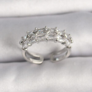 Tegan Pirinç Gümüş Renk Zirkon Taşlı Ayarlanabilir Yüzük TG27BYK3548