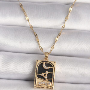 Tegan 316L Çelik Gold Renk Zirkon Taşlı Ay Figürlü Tarot Model Kadın Kolye TG27BKO9686