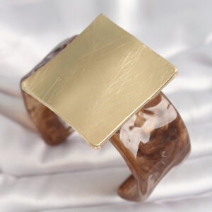 Tegan Kahverengi Mermer Desen Akrilik Plastik Gold Kare Plaka Model Vintage Kadın Bilezik TG27BB6682