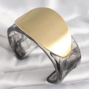 Tegan Siyah Mermer Desen Akrilik Plastik Gold Oval Plaka Model Vintage Kadın Bilezik TG27BB6683