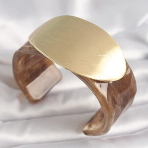 Tegan Kahverengi Mermer Desen Akrilik Plastik Gold Oval Plaka Model Vintage Kadın Bilezik TG27BB6684