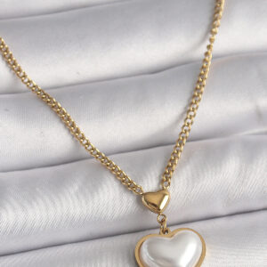 Tegan 316L Çelik Gold Renk Zincir 3D İnci Kalp Model Kadın Kolye TG27BKO9770