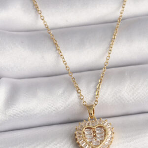 Tegan 316L Çelik Gold Renk Zincir Zirkon Taşlı Kalp Model Kadın Kolye TG27BKO9786
