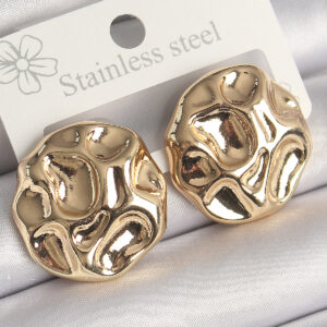 Tegan Pirinç Gold Renk İşlemeli Daire Plaka Model Kadın Küpe TG27BKP10256