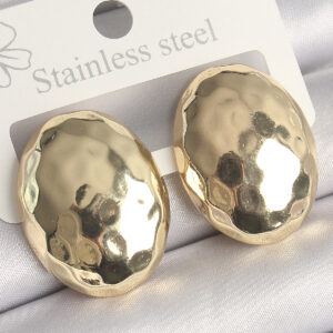 Tegan Pirinç Gold Renk İşlemeli Bombe Oval Model Kadın Küpe TG27BKP10255
