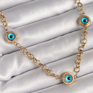 Tegan 316L Çelik Gold Renk Zincir Nazar Boncuk Model Kadın Kolye TG27BKO9876