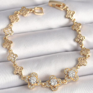 Tegan Pirinç Gold Renk Zirkon Taşlı Yonca Model Kadın Bileklik TG27BB6836