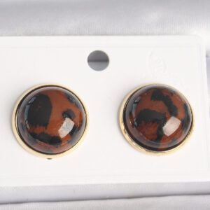 Tegan Pirinç Gold Renk 3D Daire Leopar Model Kadın Küpe TG27BKP10347