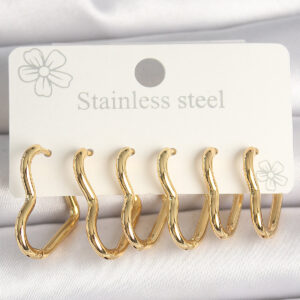 Tegan 316L Çelik Gold Renk Kalp Model Kadın Küpe Seti TG27BKP10356