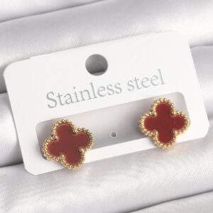 Tegan Pirinç Gold Renk Bordo Yonca Model Kadın Küpe TG27BKP10360