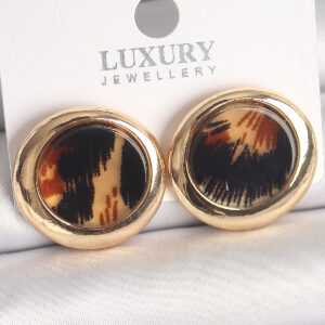 Tegan Pirinç Gold Renk Leopar Desen Daire Model Kadın Küpe TG27BKP10371