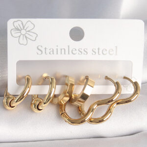 Tegan 316L Çelik Gold Renk Kalp Halka Model Kadın Küpe Seti TG27BKP10386