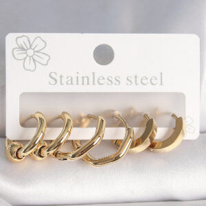 Tegan 316L Çelik Gold Renk Altıgen Halka Model Kadın Küpe Seti TG27BKP10387