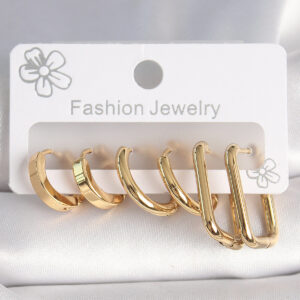 Tegan 316L Çelik Gold Renk Kare Halka Model Kadın Küpe Seti TG27BKP10389
