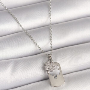 Tegan 316L Çelik Gümüş Renk Zincir Zirkon Taşlı Yonca Model Kadın Kolye TG27BKO9975